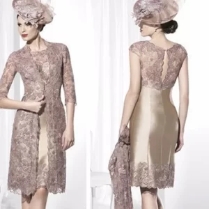 With Jacket Mother Of The Bride Dresses Sheath Knee Length Satin Lace Plus Size Short Groom Mother Dresses Wedding Customized