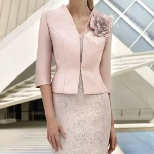 With Jacket Mother Of The Bride Dresses Sheath Lace Flowers Plus Size Short Groom Mother Dresses For Wedding Customized