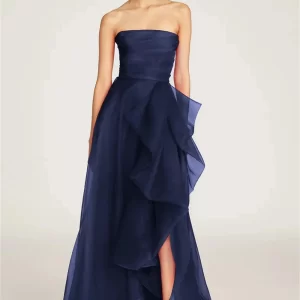 Blue Slit Strapless Long Bespoke Occasion Gown Evening Dresses Prom Pastrol Unisex Jersey Retro Dubai Saudi Arabic Customized