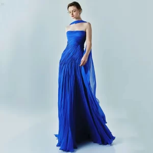 Royal Blue Strapless Long Bespoke Occasion Gown Evening Dresses Prom Pastrol Unisex Jersey Retro Dubai Saudi Arabic Customized