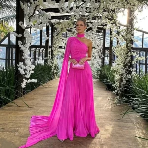 Women Pink Chiffon Long Bespoke Occasion Gown Evening Dresses Prom Pastrol Unisex Jersey Retro Dubai Saudi Arabic Customized